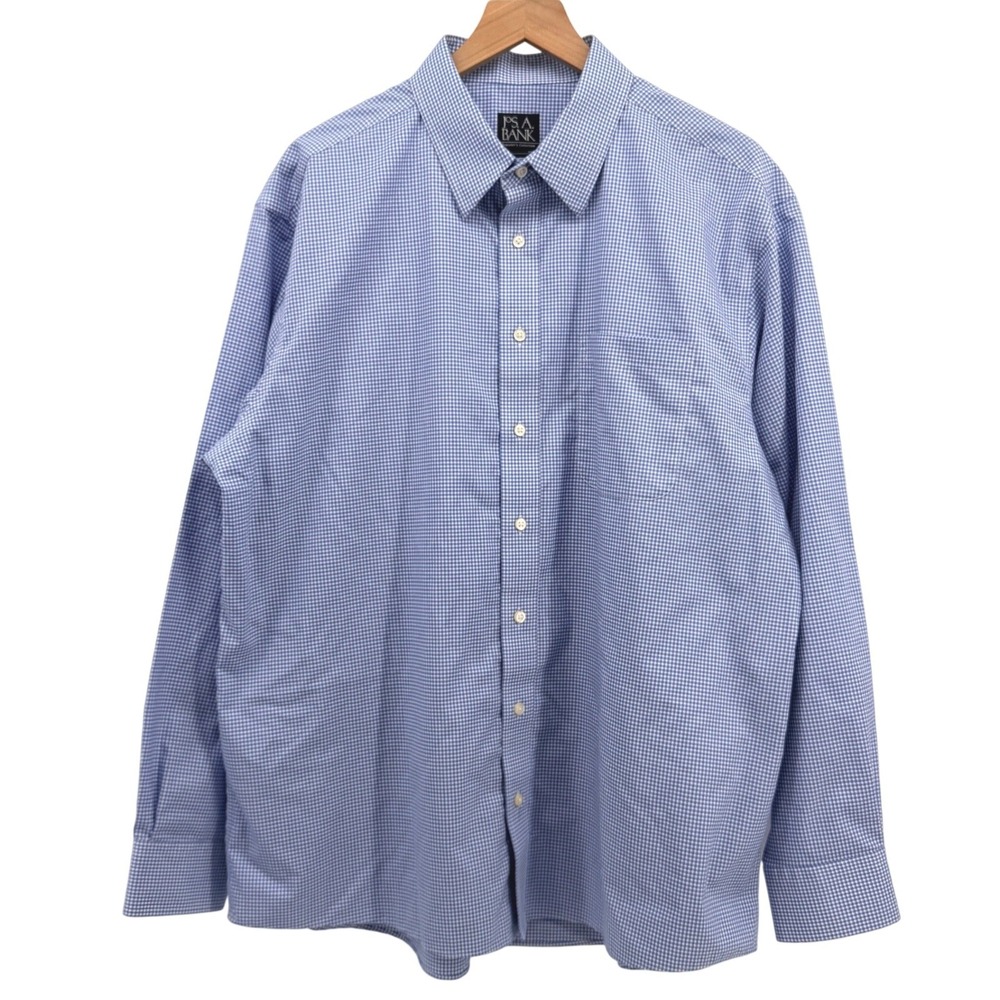 Jos. A. Bank Dress Shirt Men XL Blue Gingham Plaid Traveler Casual Workwear - Picture 2 of 8